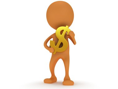 3D turuncu insan taşımak dolar işareti