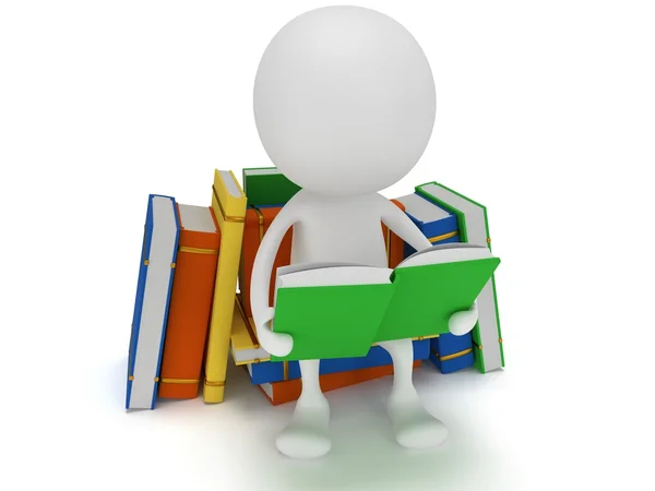 Hombre leyendo libro. 3d renderizar — Foto de Stock