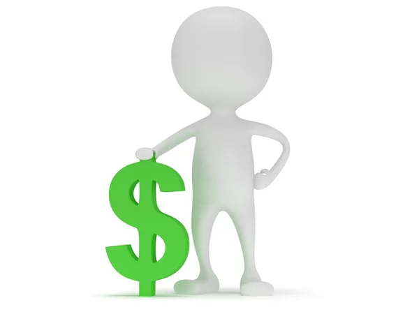 3d white man stand with green dollar sign — Stock Photo, Image