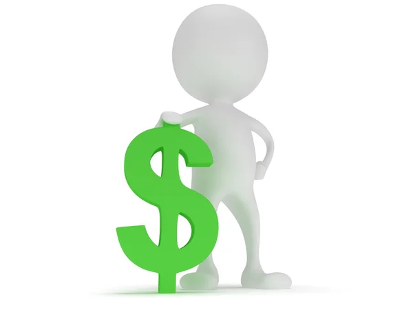 3d white man stand with green dollar sign — Stock Photo, Image