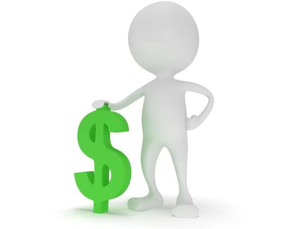 3D λευκό άνδρα να σταθεί με πράσινο σύμβολο του δολαρίου — Φωτογραφία Αρχείου