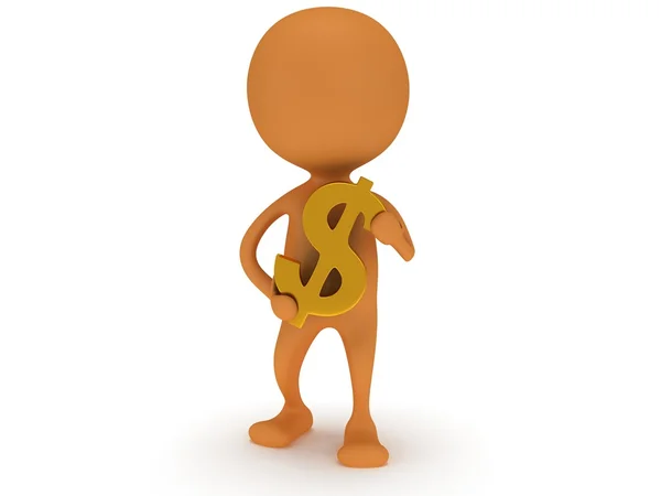 3d uomo arancione portare segno del dollaro — Foto Stock