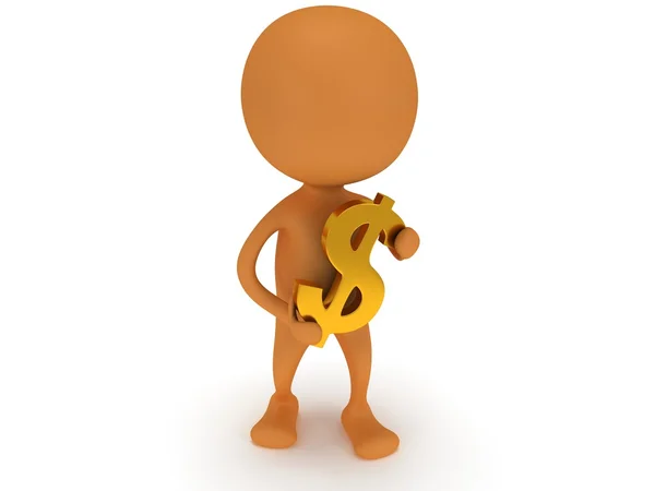 3D оранжевый человек нести знак доллара — стоковое фото