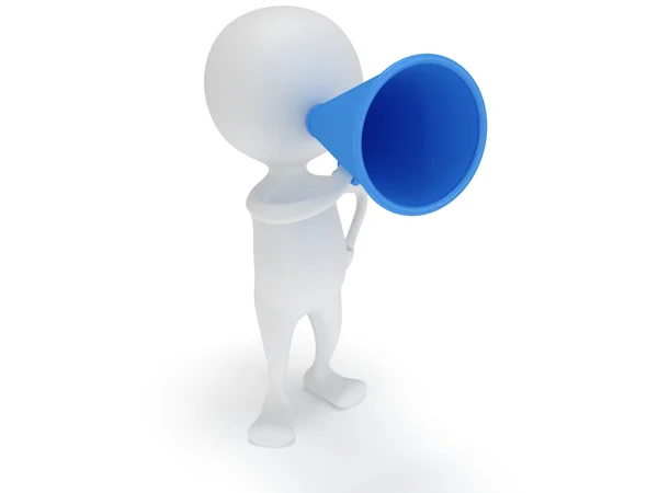 3d white man stand with blue megaphone — Stock Photo, Image