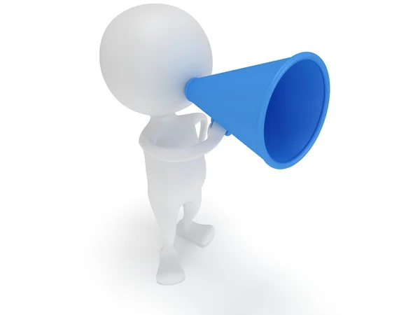 3d white man stand with blue megaphone — Stock Photo, Image