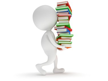 3D beyaz insan taşımak kitap yığını