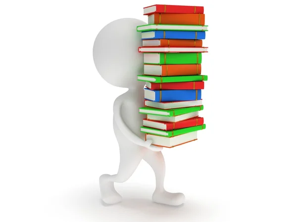 3d white man carry stack of books — Stock Photo, Image