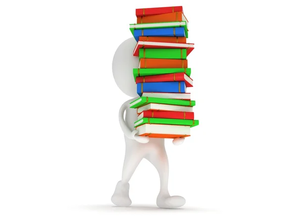 3d white man carry stack of books — Stock Photo, Image