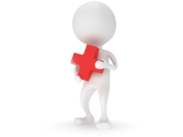 3d white man carry red cross sign — Stock Photo, Image