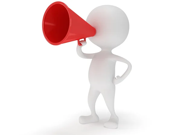 3d white man stand with red megaphone — Stock Photo, Image