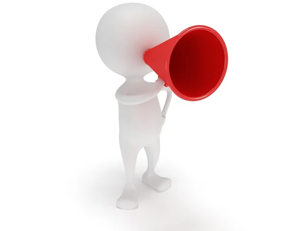 3d white man stand with red megaphone — Stock Photo, Image