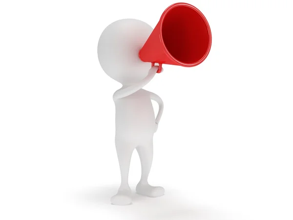 3d white man stand with red megaphone — Stock Photo, Image