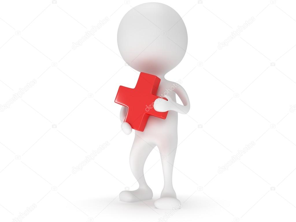 3d white man carry red cross sign