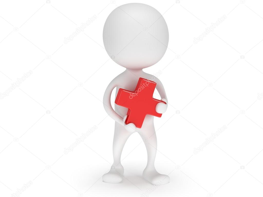 3d white man carry red cross sign