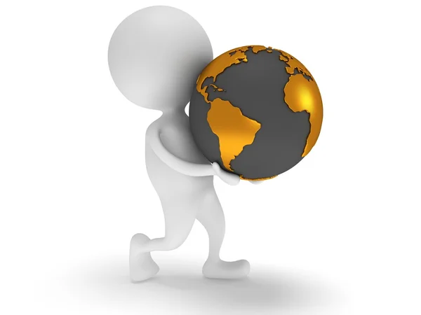 3d white man carry earth planet globe — Stock Photo, Image