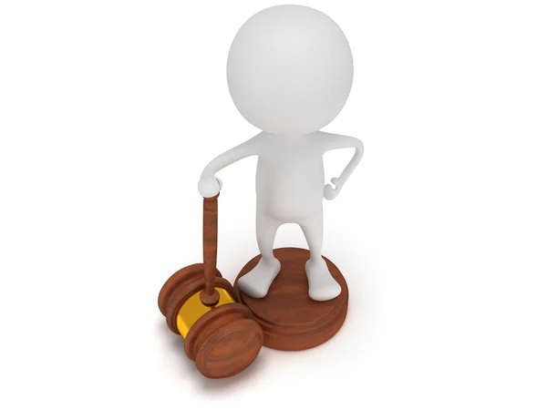 3D man satand with wooden gavel. — Stock Photo, Image