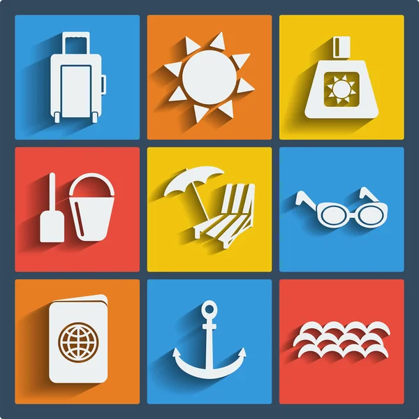 Set of 9 summer web and mobile icons. Vector. — Stock Vector
