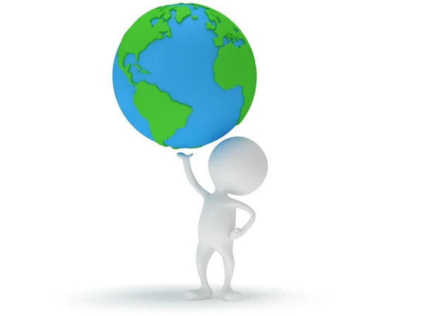 3d white man stand with earth planet globe — Stock Photo, Image