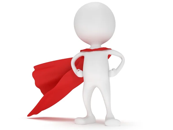 3d man - brave superhero with red cloak — Stock Photo, Image