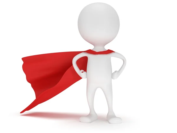 3d man - brave superhero with red cloak — Stock Photo, Image