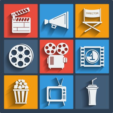 9 Sinema web ve mobil simgeler kümesi. vektör.