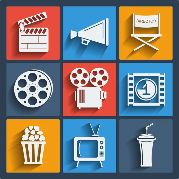 Set di 9 icone web e mobile del cinema. Vettore . — Vettoriale Stock