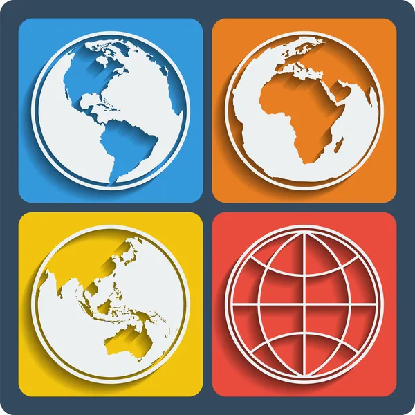 Ensemble de 4 icônes planète Terre globe. Vecteur . — Image vectorielle
