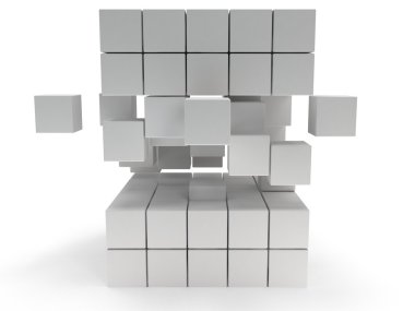 küp blok. kavram montaj. üzerine beyaz.