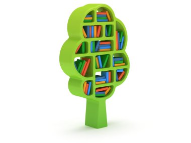 3D bilgi. Kitaplık üzerine beyaz.
