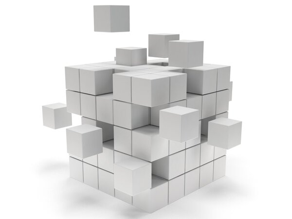 Кубический блок. Концепция сборки. На белом
.