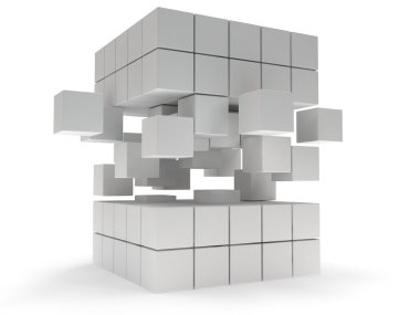 küp blok. kavram montaj. üzerine beyaz.