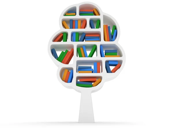 3d Tree of knowledge. Bookshelf on white. — Stock Photo, Image