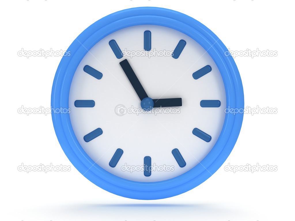 Round office clock shows five minutes to three