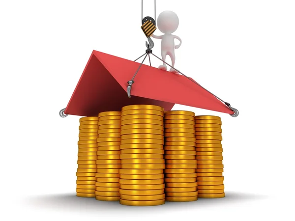 3D house build with gold coins — Stock Photo, Image