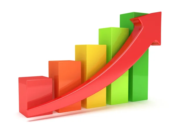 Colored bar graph with red arrow — Stock Photo, Image