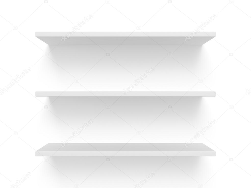 Three empty shelves