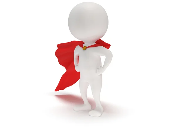 3d man - tapferer Superheld mit rotem Mantel — Stockfoto