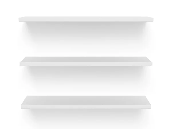 3D three empty blank shelves on white — Stock Photo, Image