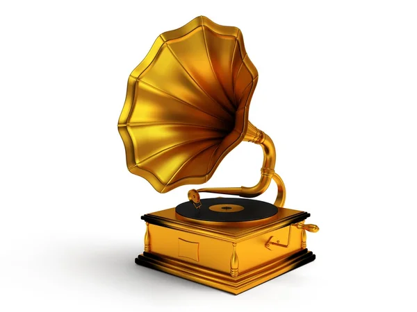 3D-gold vintage grammofoon geïsoleerd op wit — Stockfoto