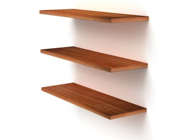 3D üç ahşap raflar boş