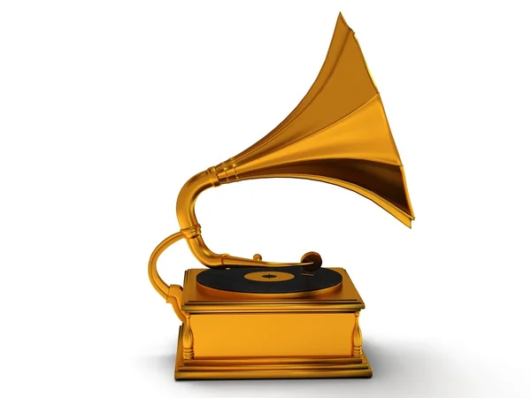 3D guld vintage gramophone isolerad på vit — Stockfoto