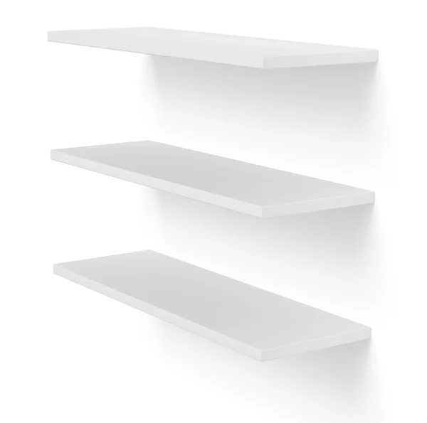 3D-drie lege lege planken op wit — Stockfoto