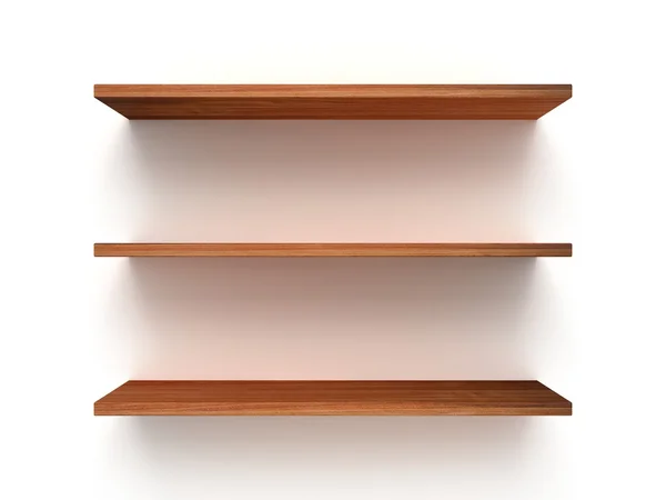 3D three empty wood shelves — Stock Photo, Image