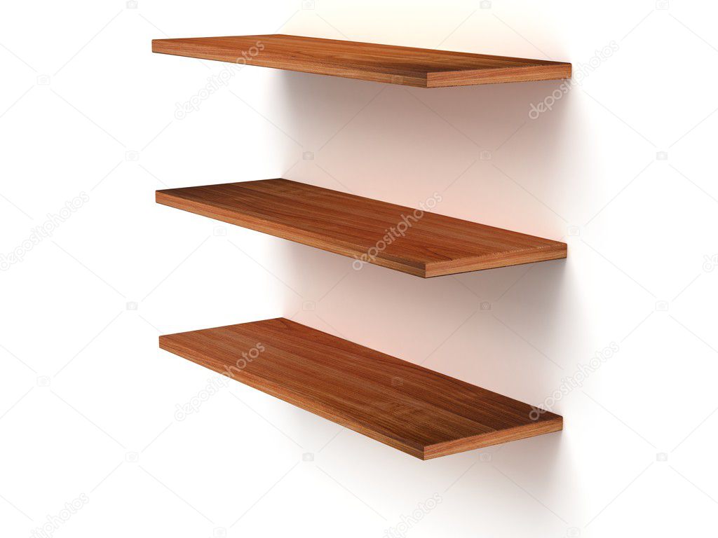 3D three empty wood shelves