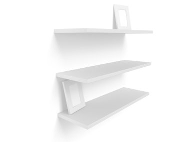 3D üç beyaz boş rafları boş. Şablon.