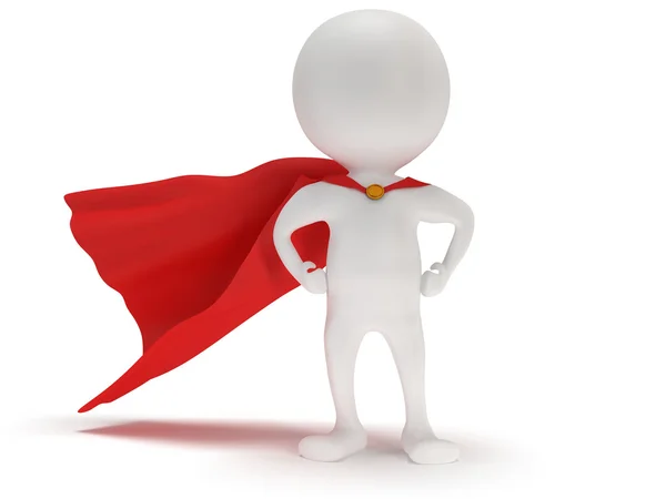 3d man - brave superhero with red cloak — Stock Photo, Image