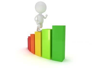 3D renkli çubuk grafik ve çalışan adam