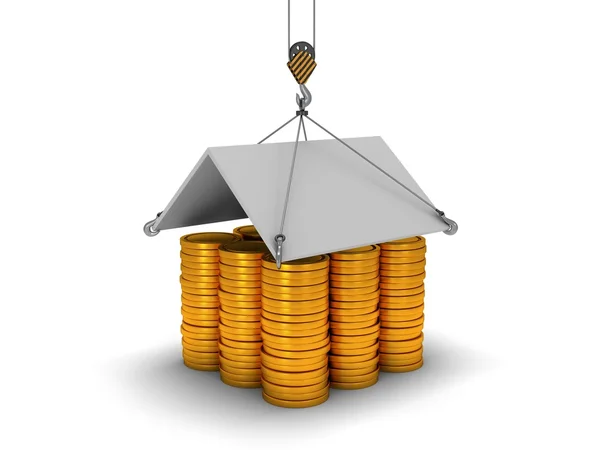 3D house build with gold coins — Stock Photo, Image