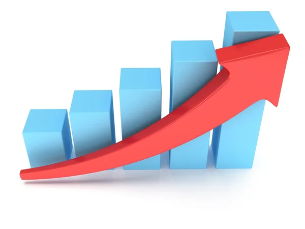 Blue bar graph with red arrow — Stock Photo, Image