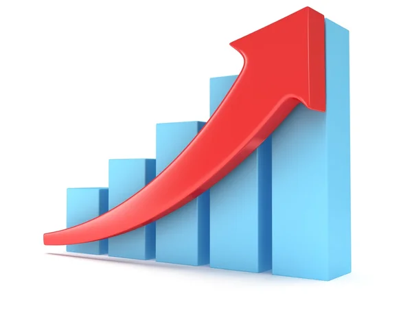 Blå stapeldiagram med röd pil — Stockfoto